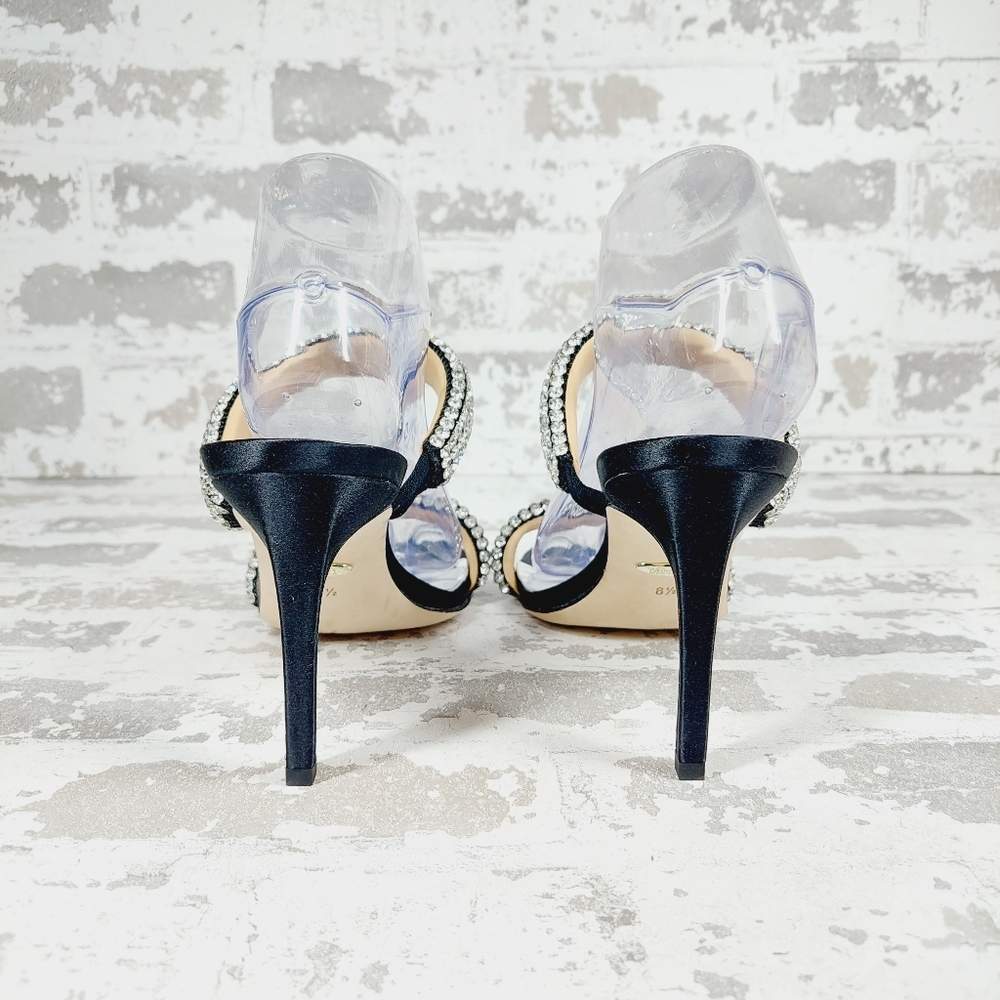 NEW Badgley Mischka Sade Black Rhinestone Heeled Summer Sandals B526 - Picture 4 of 10